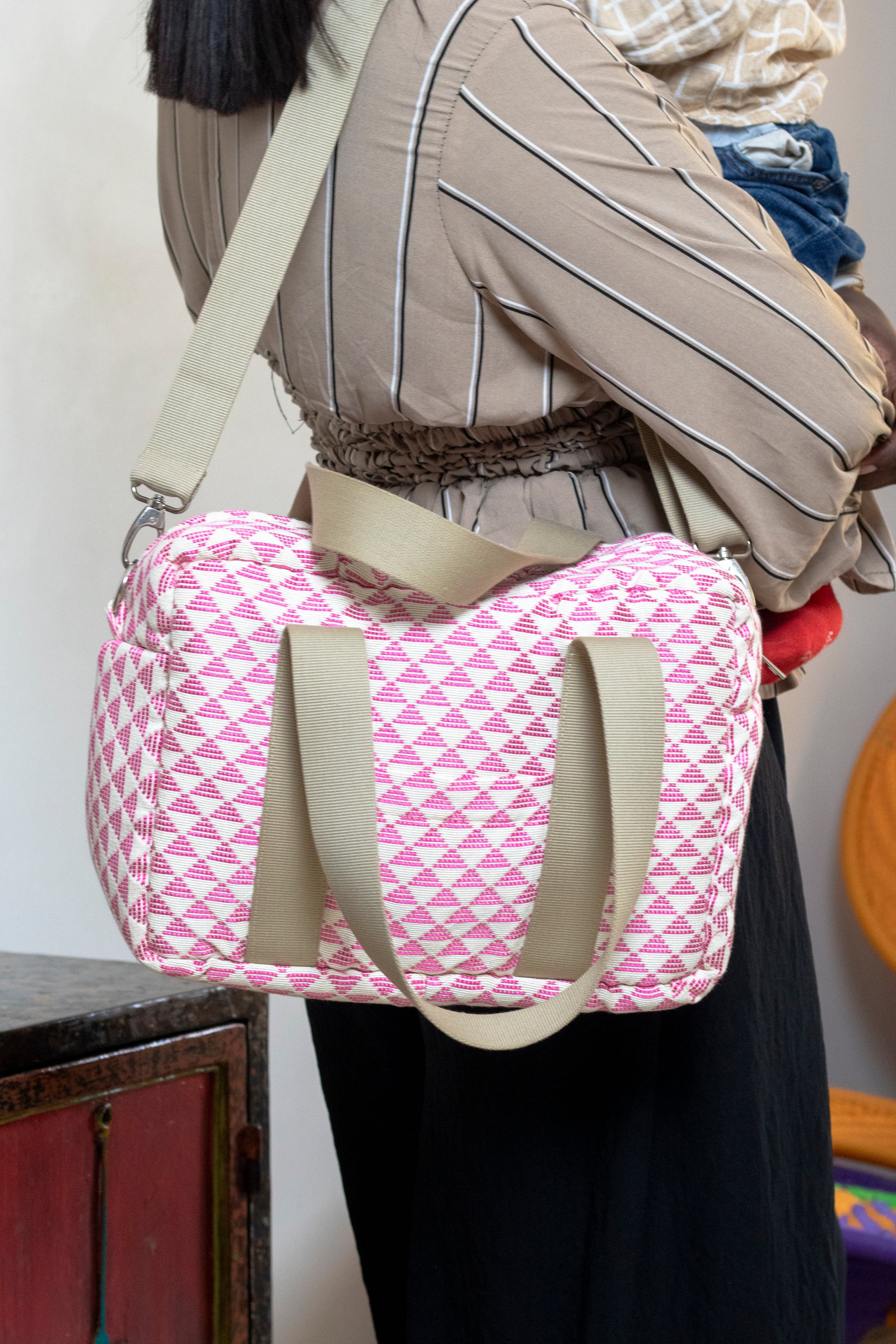 Sac à langer bébé rose beige