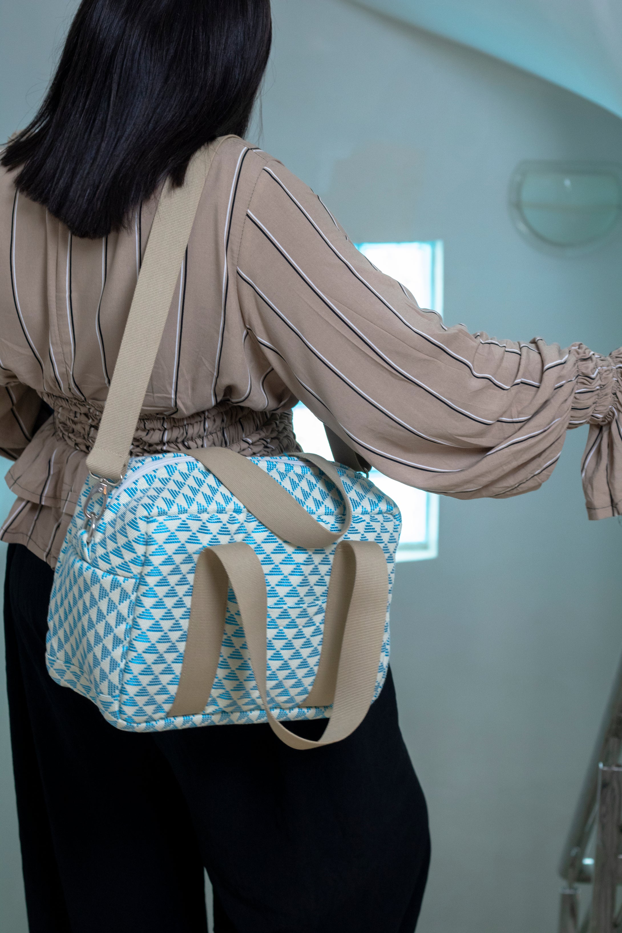 Sac à langer bébé bleu beige