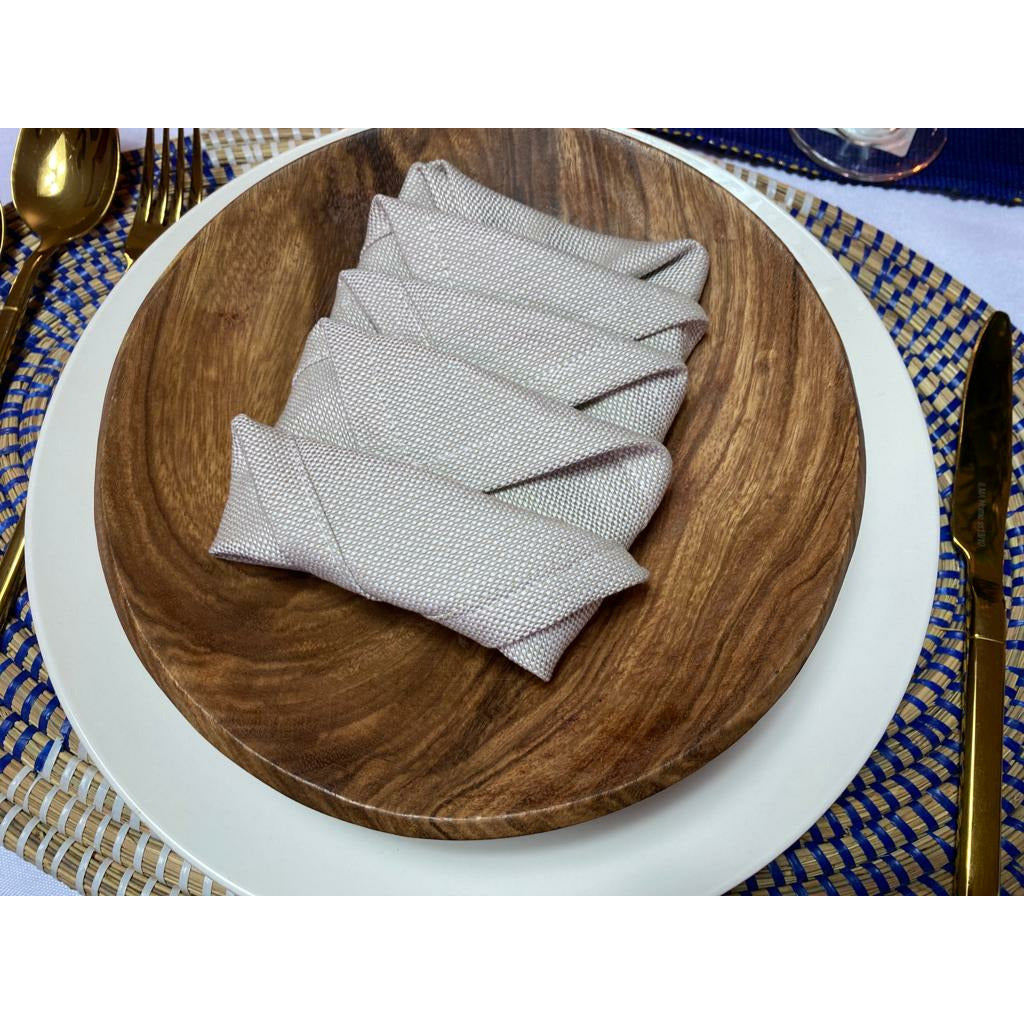SOBEL- Lot de 4 serviettes de table beige - motif pied de poule